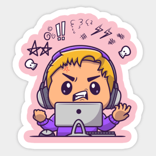 Angry Gamer Boy Cartoon Sticker